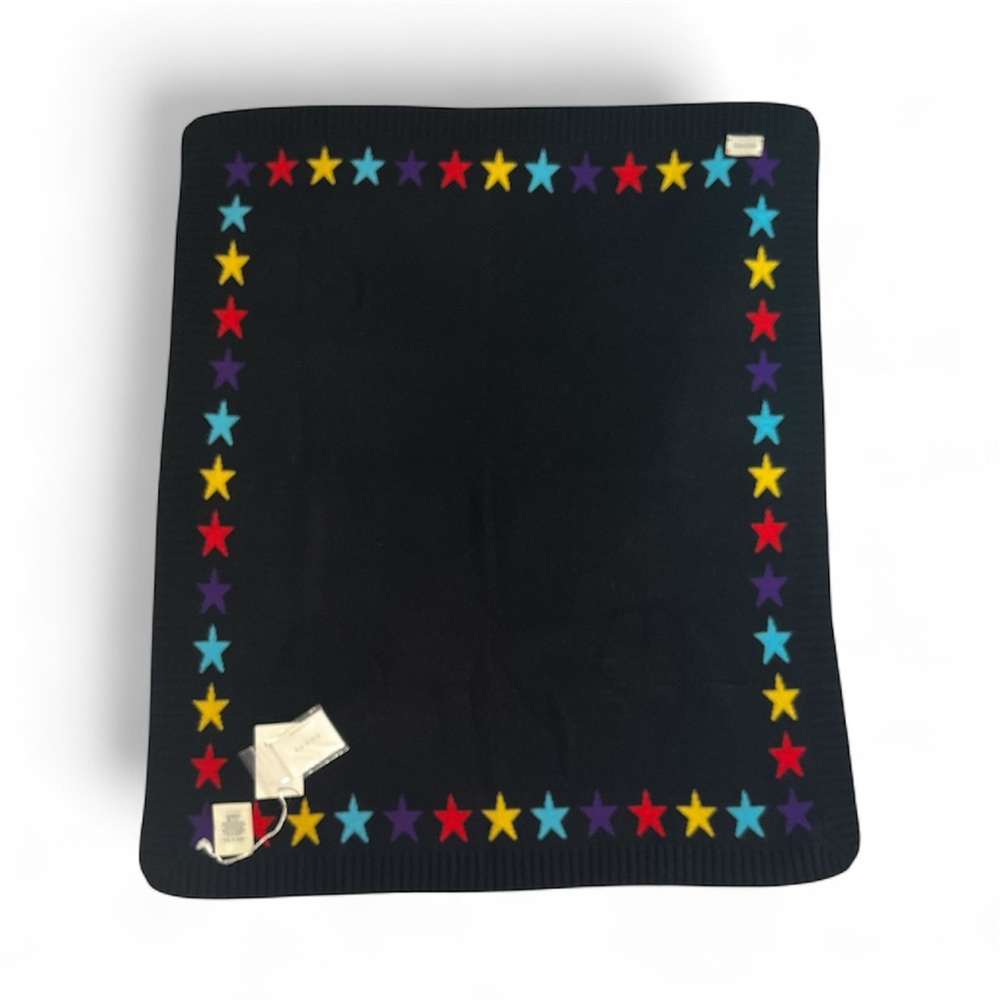 NWT Gucci Plaid Starry 100% Wool Scarf Black Multicolor Star Shawl 80x80cm Italy